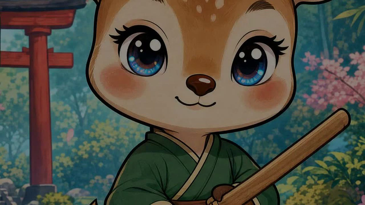 Baby Fawn in The Samurai Forest — soft courage at kid volume