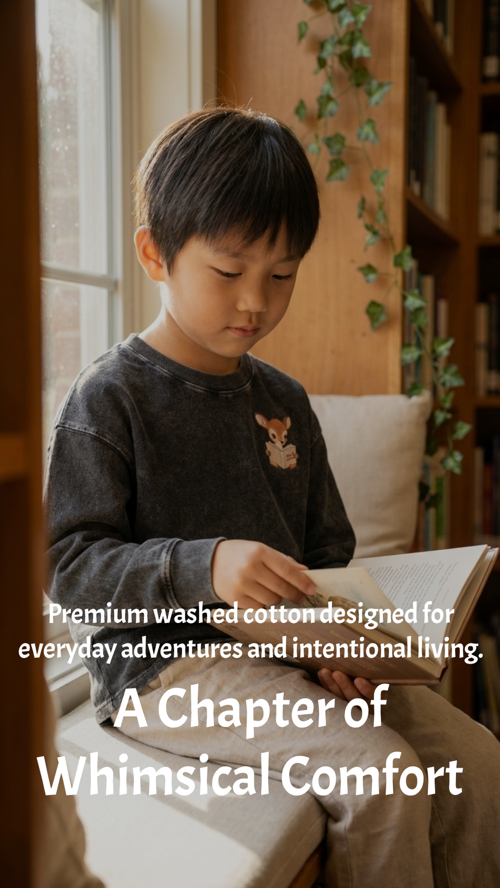 Fawn & Fable Washed Oversized Cotton T-Shirt - Light Grey for Kids.