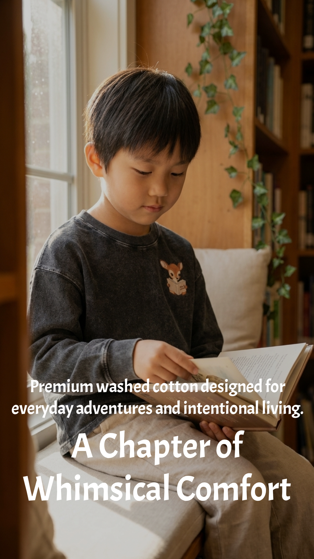 Fawn & Fable Washed Oversized Cotton T-Shirt - Light Grey for Kids.