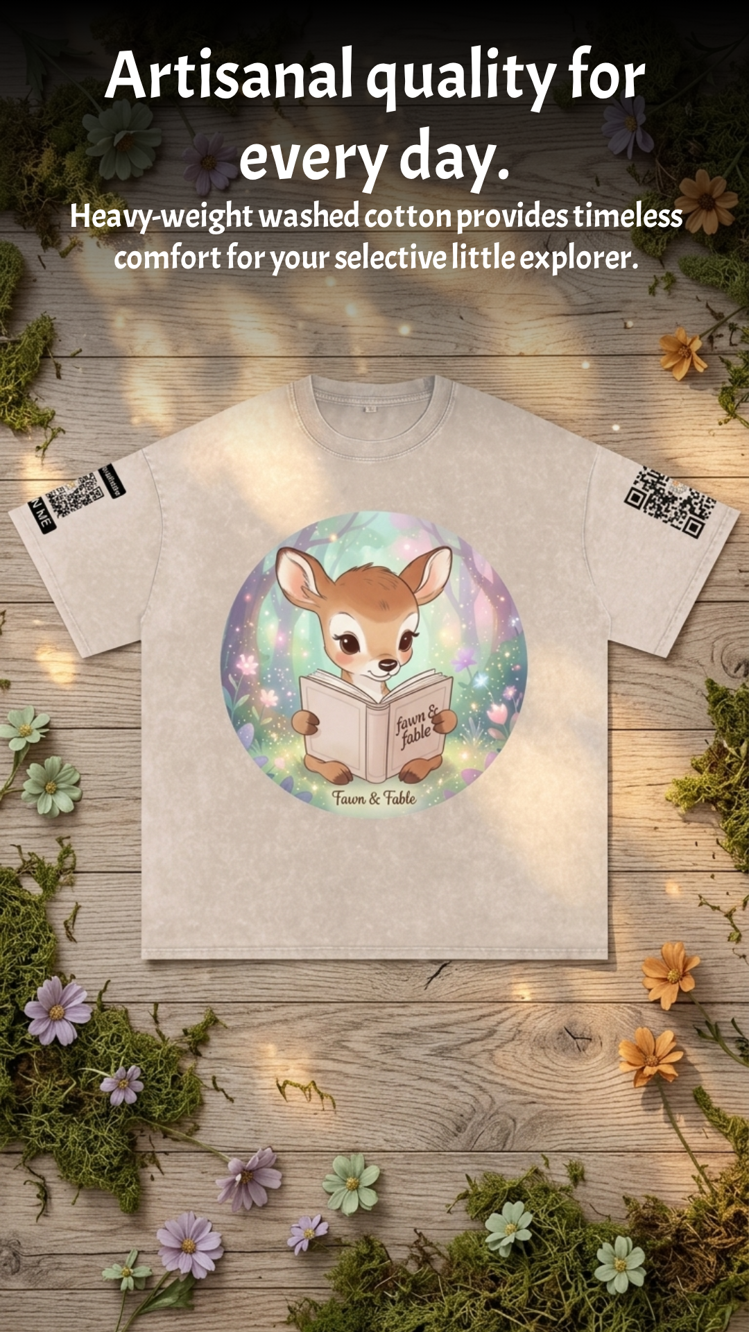Fawn & Fable Washed Oversized Cotton T-Shirt - Light Grey for Kids.